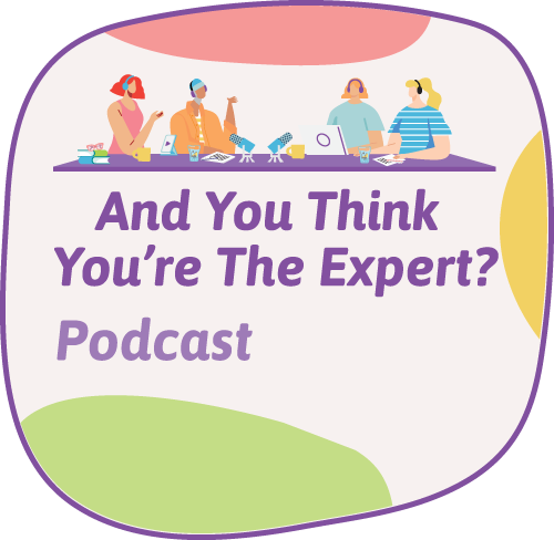 The logo for And You Think You're the Expert? on purple